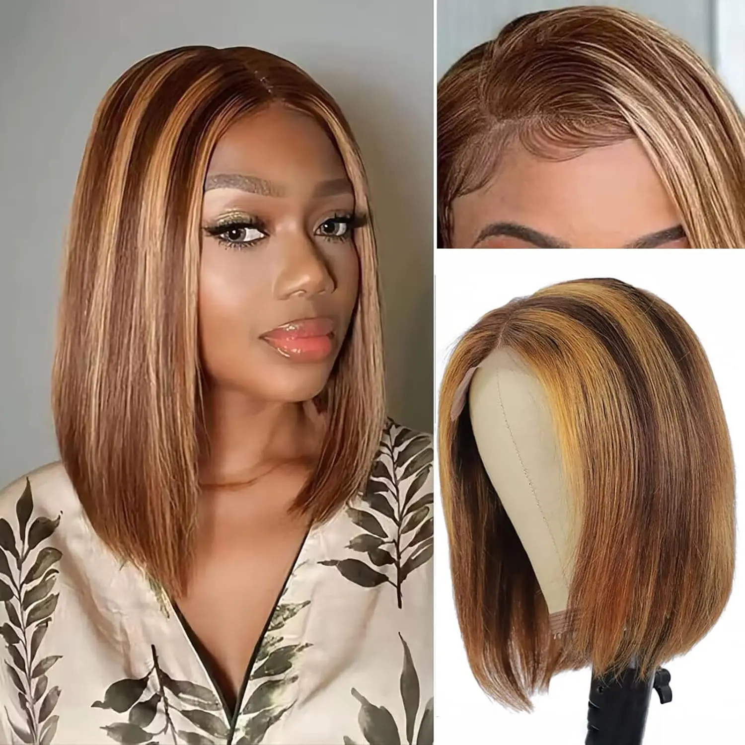 

13x4 Lace Front Wig Highlight Ombre Bob Human Hair Wigs 180% Density 4/27 Honey Blonde Straight Frontal Wigs Human Hair HD Lace