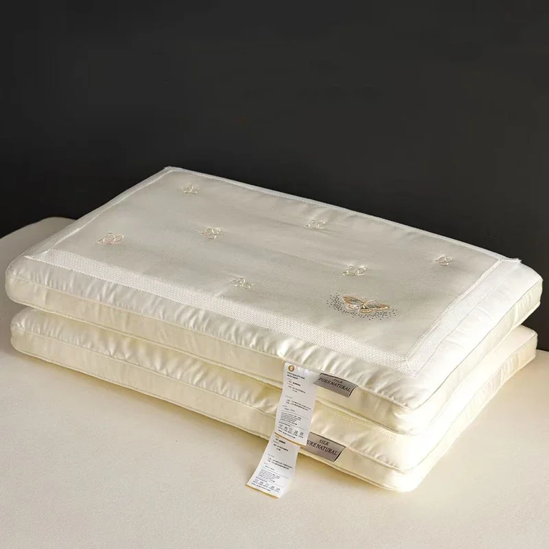 Embroidery Silk Pillow Lyocell Fibre Cooling Super Soft Silky Neck Pillow For Women Sleepling Bedding White Pillow