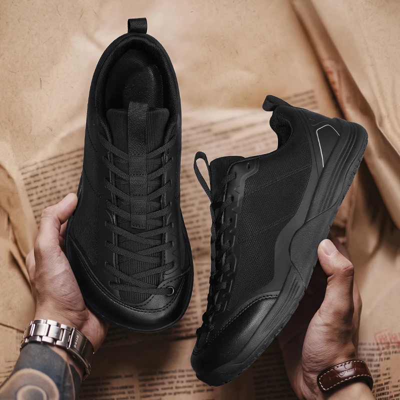 Chaussures minimalistes pour hommes à bout large, type chaussures pieds nus, en cuir artificiel, chaussures de marche antidérapantes, chaussures de course sur sentier à talon zéro