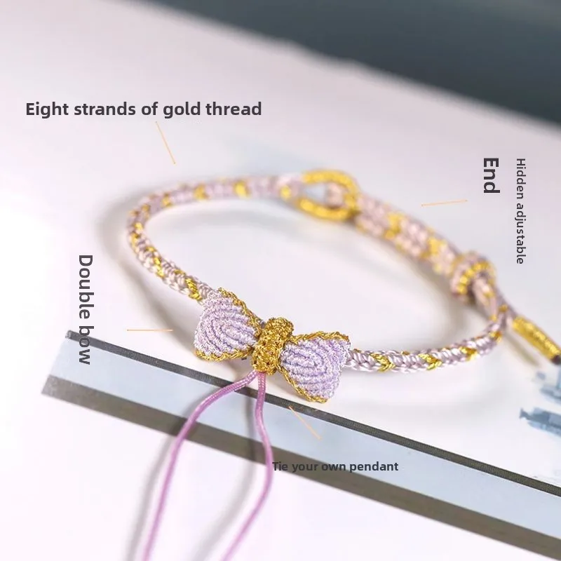 Chinese Style Auspicious Lucky Bow Knot Handmade Braided Bracelet Adjustable Semi Finished String For Pendant Blessing Jewelry