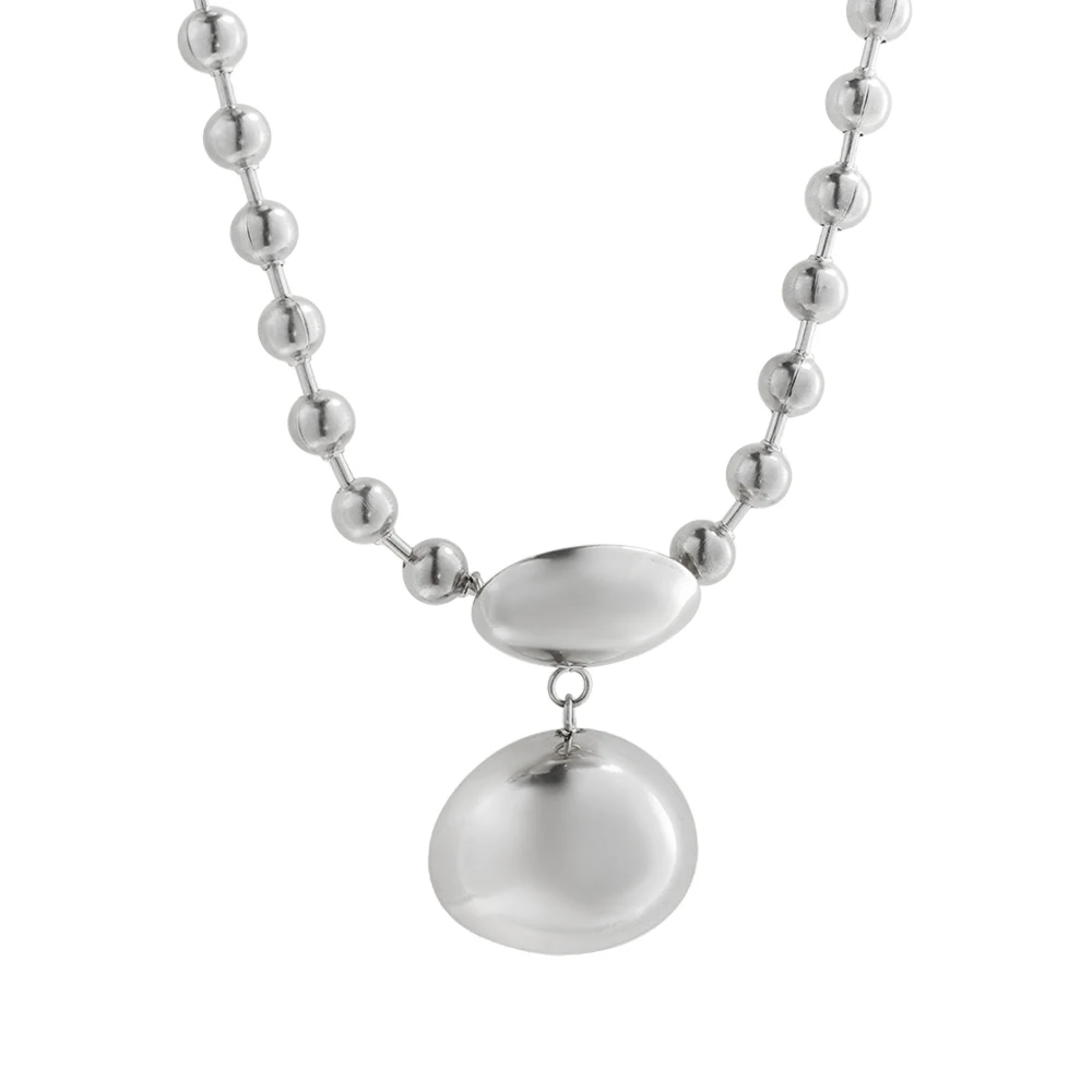 2026 JINHUI Fashion Double Olive Hemisphere Pendant Necklace Stainless Steel Beads Clavicle Chain Women's Stackable Wear Jewelry
