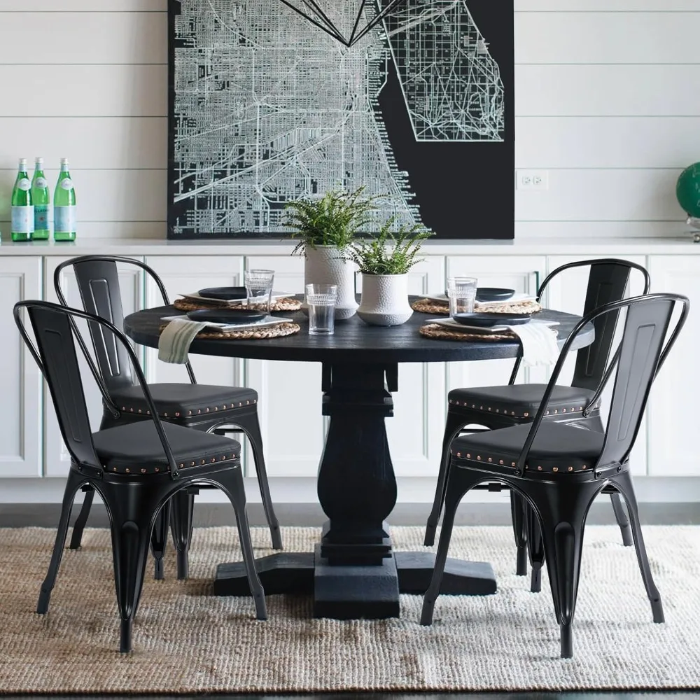 Yaheetech 4 قطع كراسي تناول الطعام المعدنية مع مقعد من جلد البولي يوريثان عالي الظهر كراسي حديدية صناعية كلاسيكية مبطنة أنيقة لتناول الطعام #2