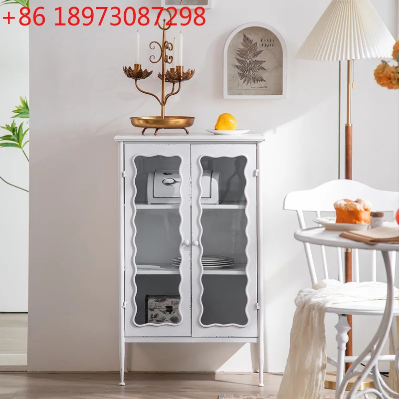 

Современный простой стиль, белый обеденный боковой шкаф из кованого железа, креативный стеклянный шкаф для хранения в гостиной, декоративный шкафчик для проживания в семье