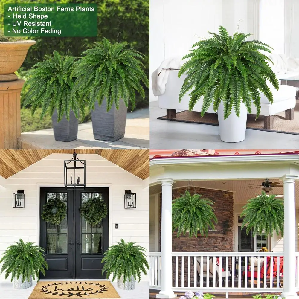 

Pair of 45-Inch Outdoor-Friendly Large Artificial Ferns for Home and Office, 55 Branches Each