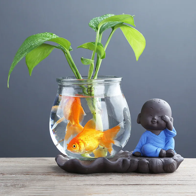 Purple Clay Handicrafts Tea Pet Ceramic Fish Fortune Desktop Ornaments The Monk Home Decor Water Planting Vase