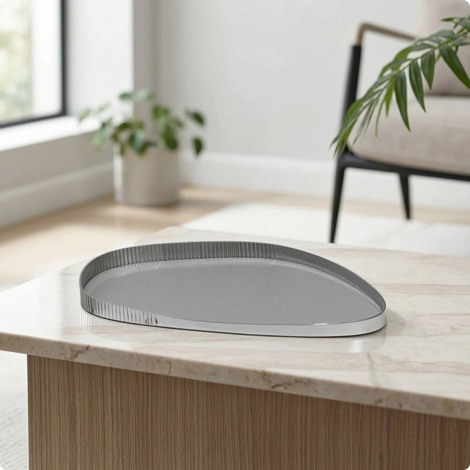 Tray with Leather Surface Tabletop Oval Tray Oval Serving Platter Modern Shallow for Coffee Table, Dresser