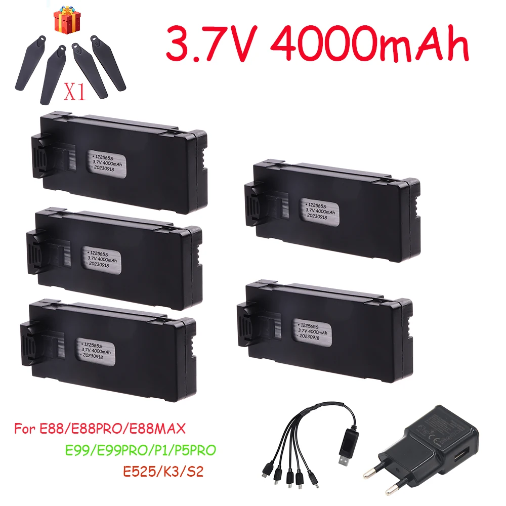 3.7V 4000Mah akumulator RC Drone akcesorium do E88 E88PRO Ls-E525 E525 PRO Mini bateria dron Uav + ładowarka
