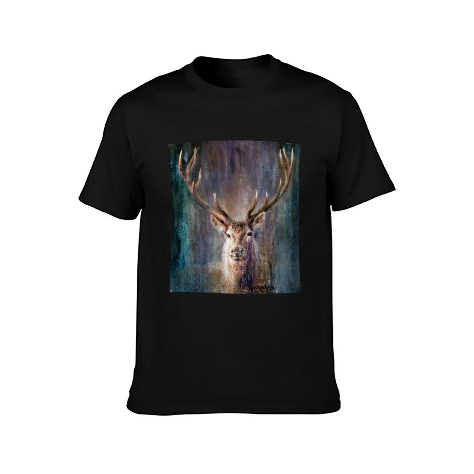 Highland Hues Stag T-Shirt, Summer Casual Cotton Tee, Oversized Streetwear Tops, Vintage Graphic Print, Loose Fit Short Sleeve