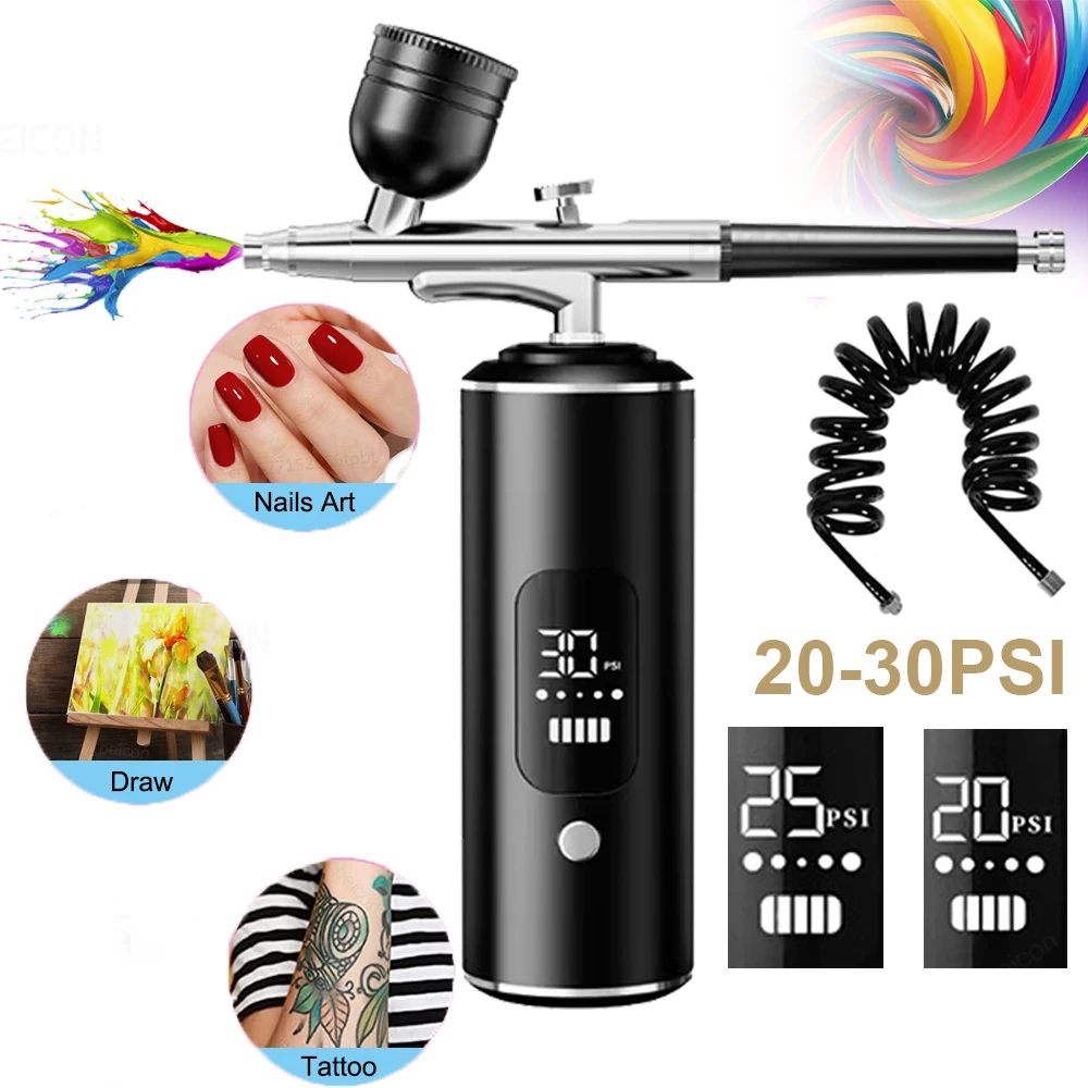 

Аэрограф с компрессором для рисования ногтей, татуировки, поделки тортов, портативный набор воздушных кистей с компрессором, беспроводной мини-распылитель краски