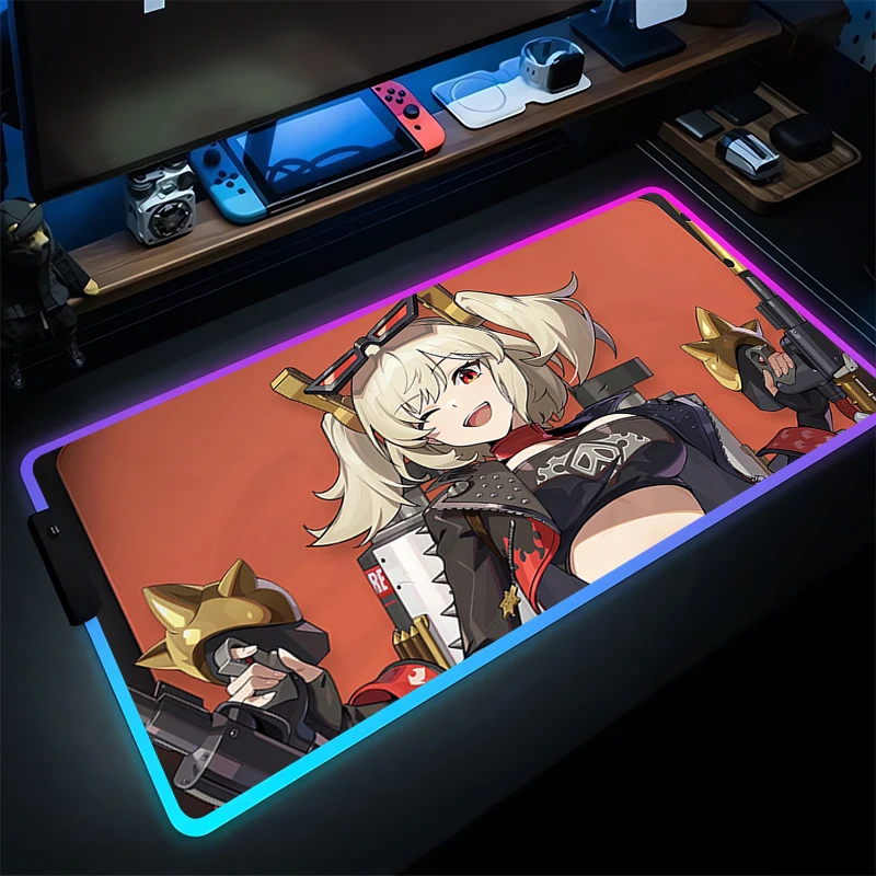 Alas Mouse RGB Zenless Zone Zero Alas Keyboard Gamer Burnice Putih Alas Mouse Meja Karet Tapis Souris Gaming LED PC Anime Mousepad