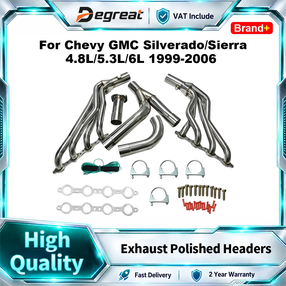 Degreat 1 Pcs T304 Stainless Steel Long Tube Exhaust Headers 1.75