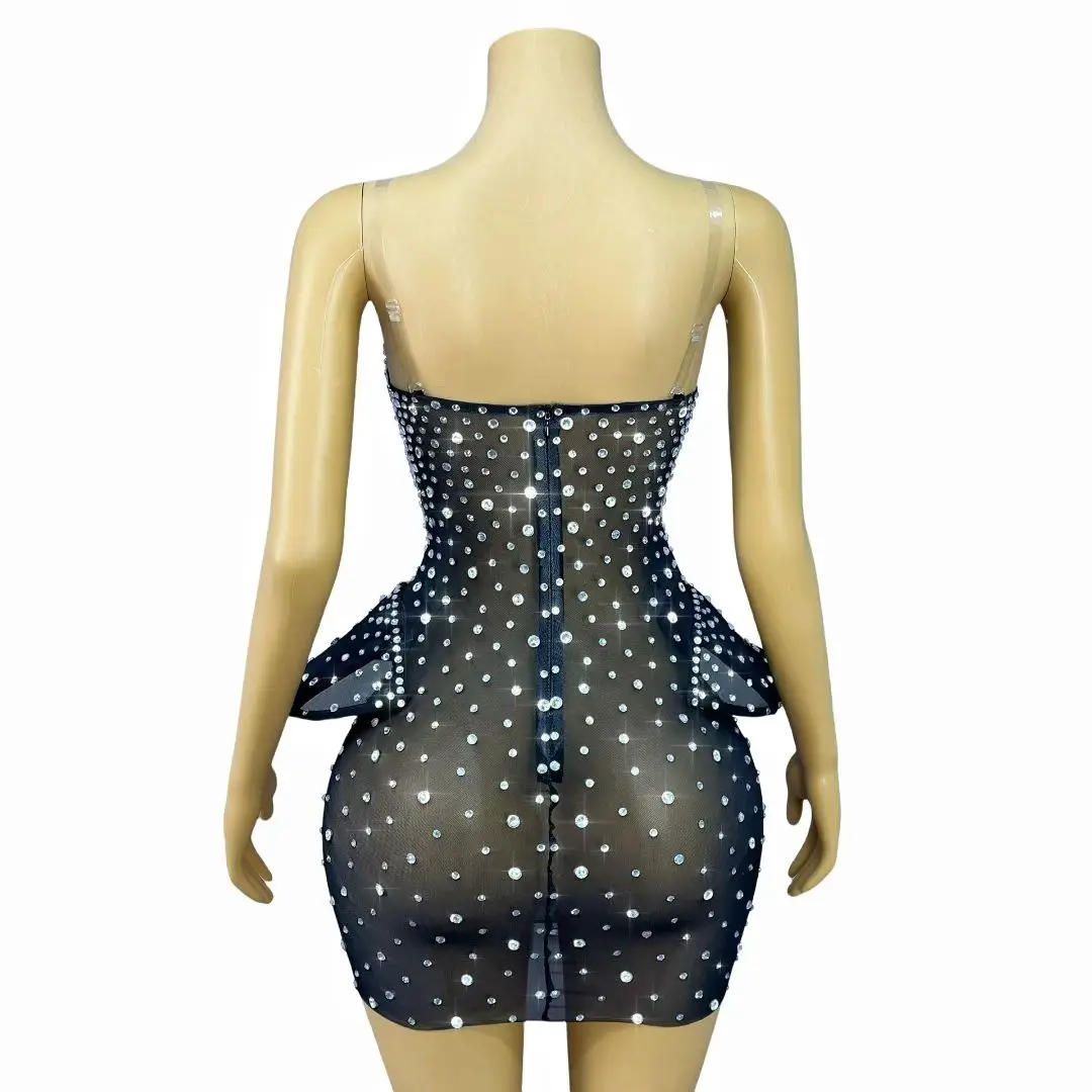 Robe fourreau Sexy sans bretelles pour fête d'anniversaire, avec strass, découpée, pour Cocktail, bal de promo, Mini robe de soirée, Costume de danseuse Gogo