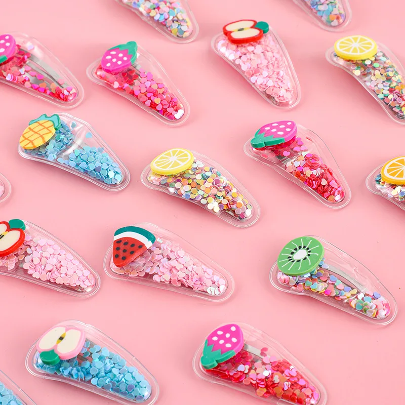 20Pcs Cartoon Fruit Sequins PVC Girl HairClips for Baby Shower Kids Birthday Party Favors Goodie Bag Party Decor Gifts Supplies