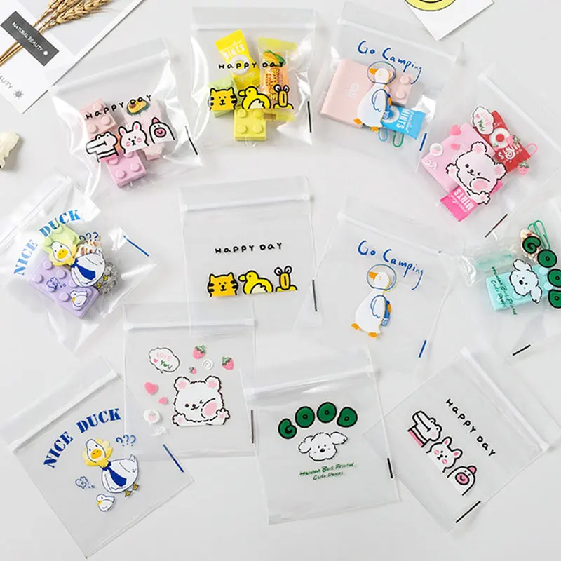 50PCS 20PCS Cute Cartoon PE Zipper Bag Transparent Plastic Self sealing Bag for DIY Jewelry Card Packaging Bag Snack Toy Pouches