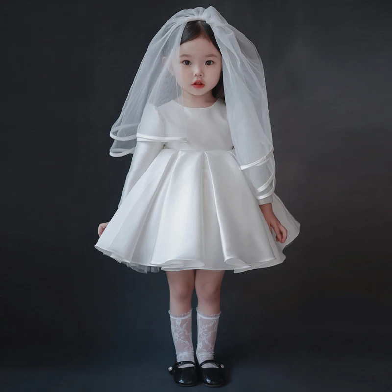 Elegant Wedding Flower Girls Guest White Dresses Child Pageant Luxury Short Evening Gowns Kids Formal Occasion Red Satin Dresses