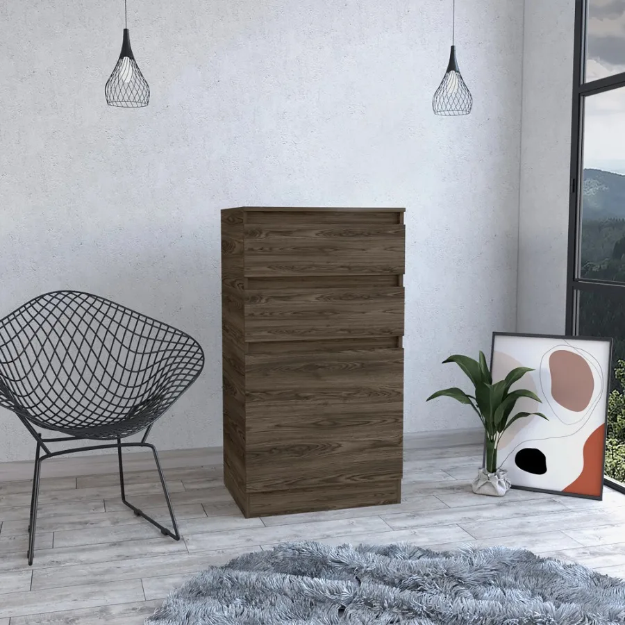 

Dark Walnut Dresser With Jewelry Box Single Door Cabinet Mirror Two Drawers