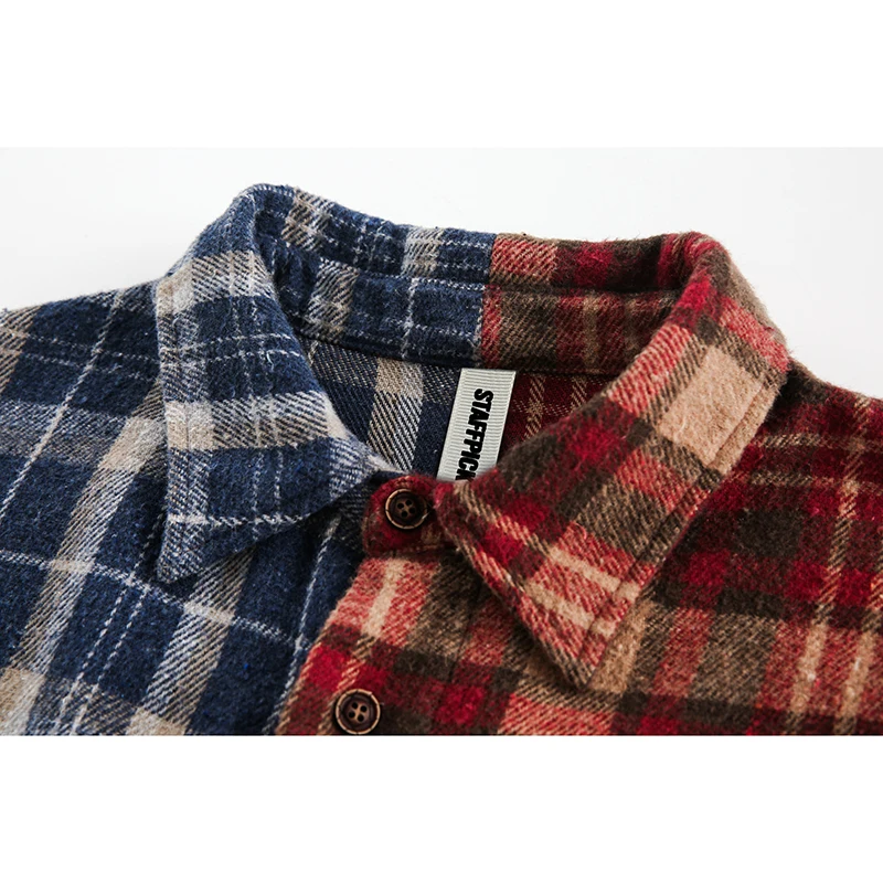 2025 Splice Plaid Broken Edge Shirts Men Streetwear Fashion Hip Hop Loose Casual Long Sleeve Oversize Shirts Women Blouses