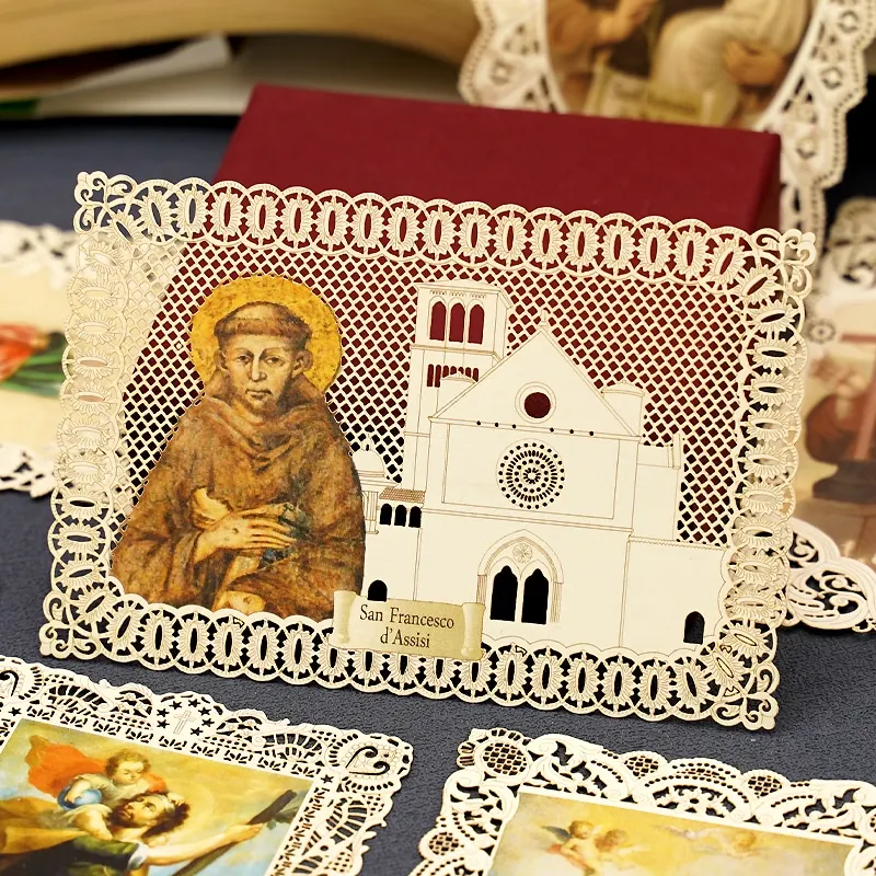 Religious Bookmark of St. Francis of Assisi Christian Lace Holy Card 7x11cm Christ Figures Icons Catholic Church Gift