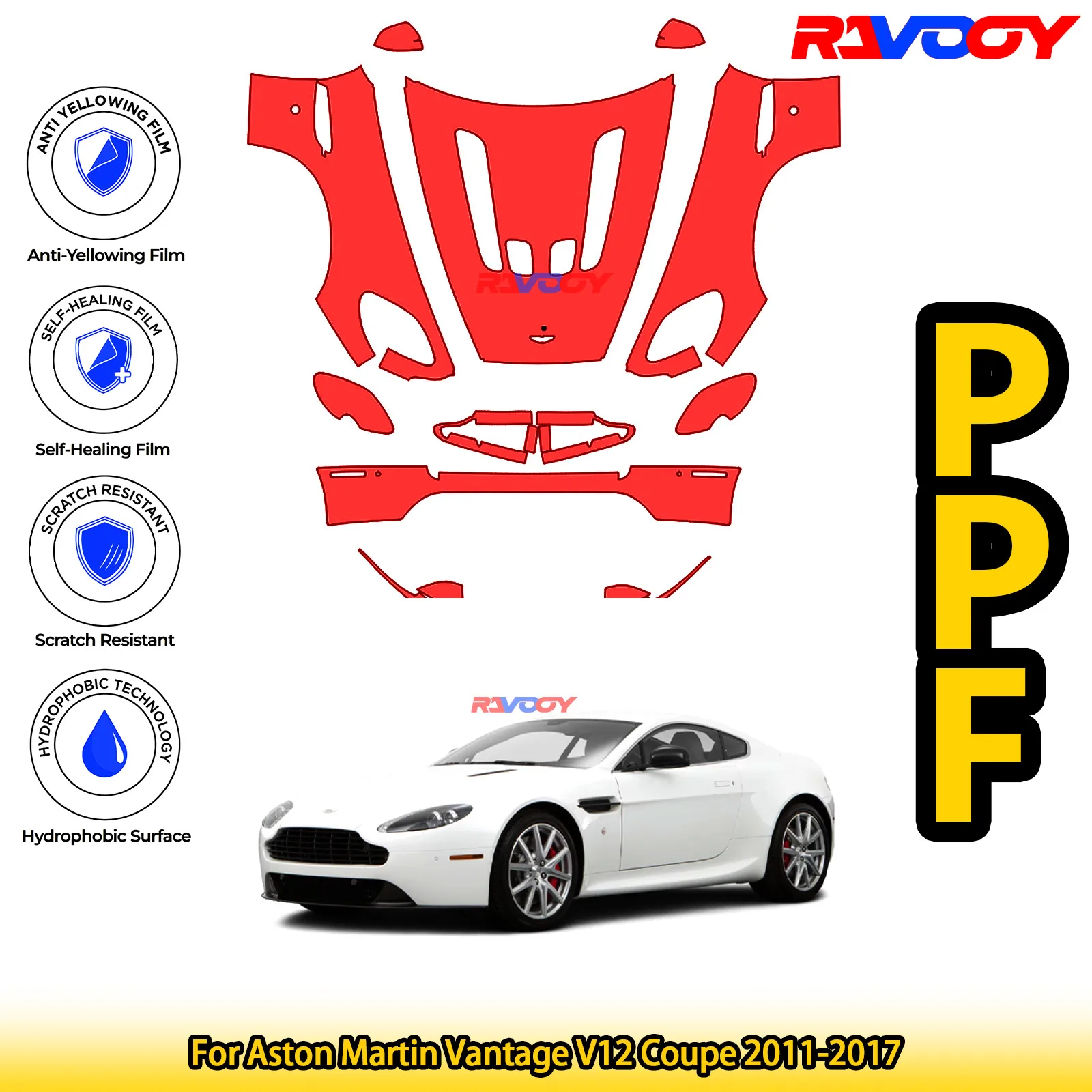 

For Aston Martin Vantage V12 Coupe 2011-2017 Glossy Matte Black Precut front PPF Kit Paint Protection Film