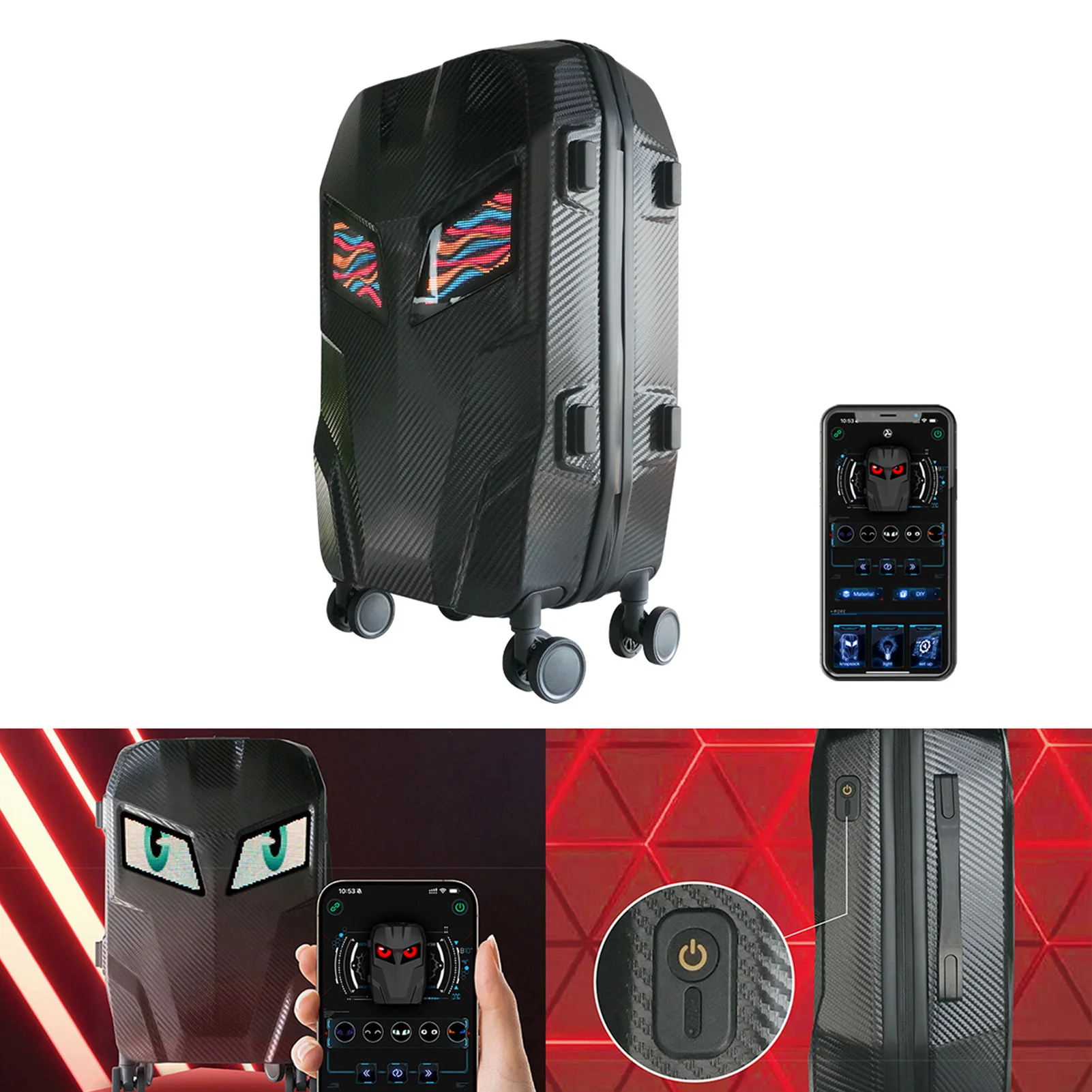 

LED Travel Suitcase 20 Inch 48 X 48 Pixels Programmable App Control Colorful Multifunctional Hardshell Suitcase Travel Luggage