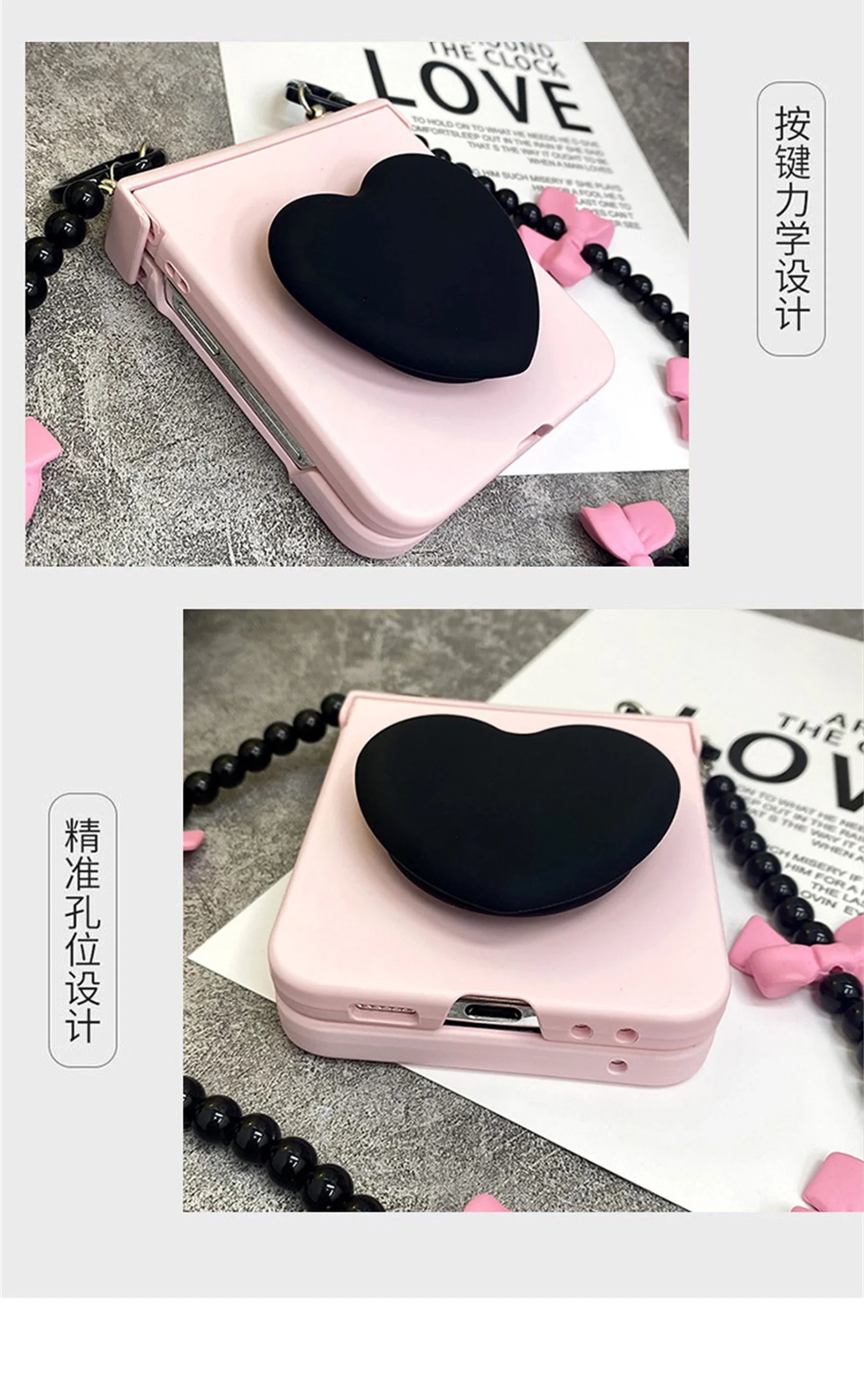 for Moto Razr 60 50 40 Ultra Razr Plus 2023 2024 2025 Luxurious 3D Love Heart Bracket Pink Case With Portable Hand Strap Cover