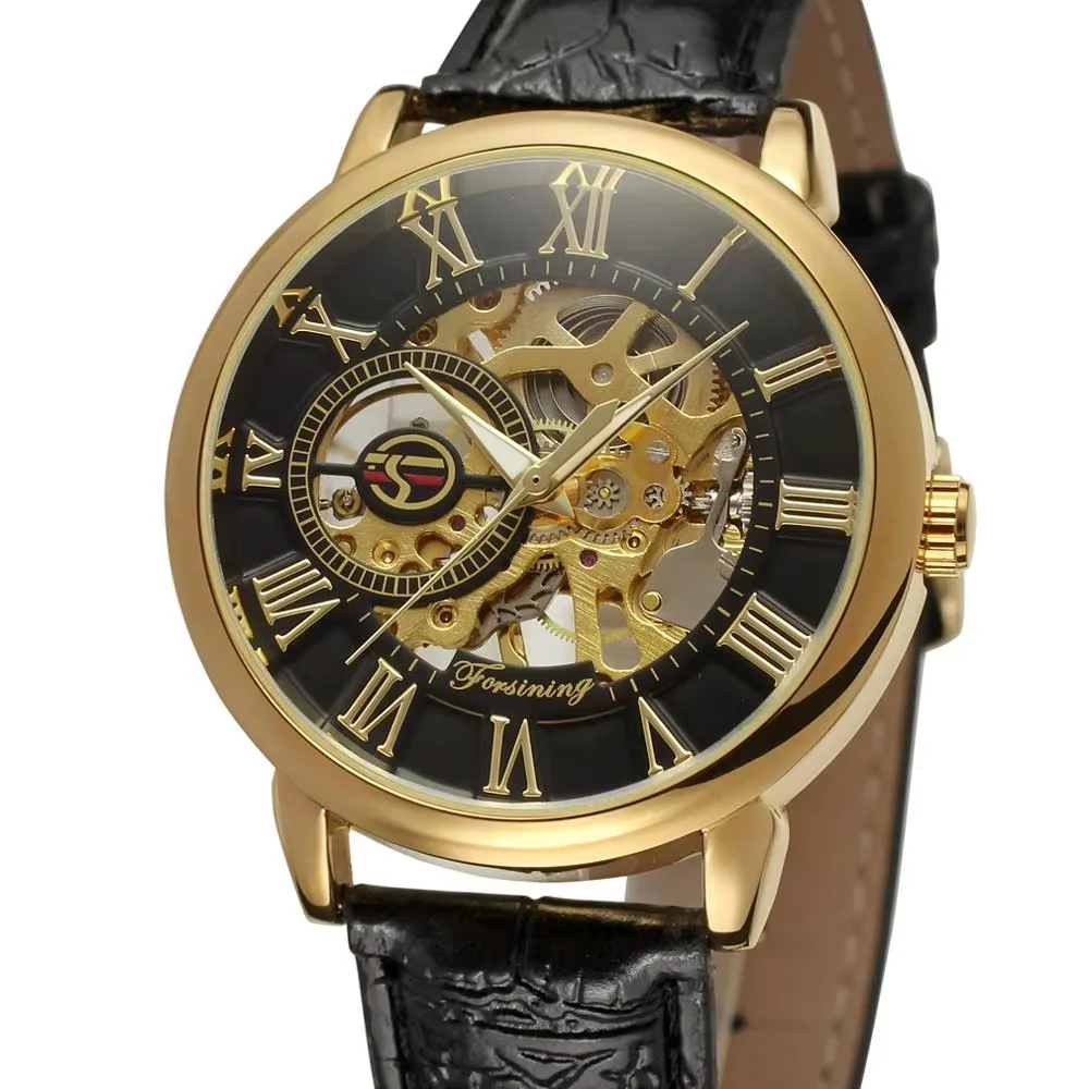 FORSINING Fashion casual men's and women's watches gold case watches automatic mechanical wrist watches