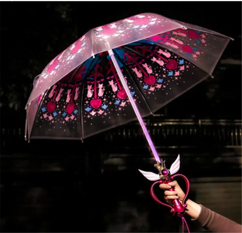 Imagem -02 - Sailor Moon Luminous Magic Stick Umbrella Guarda-chuva Transparente para Mulheres Meninas Presente Infantil