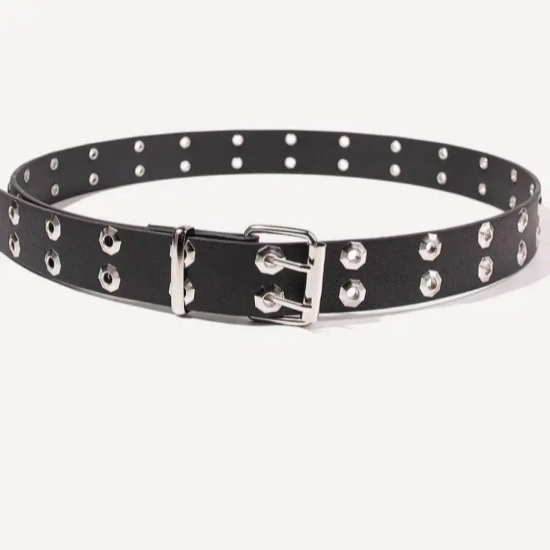 حزام كاجوال مجوف أوروبي وأمريكي للفتيات، حزام متعدد الاستخدامات مزين بفتحة زهور على شكل صف مزدوج للأزياء النسائية