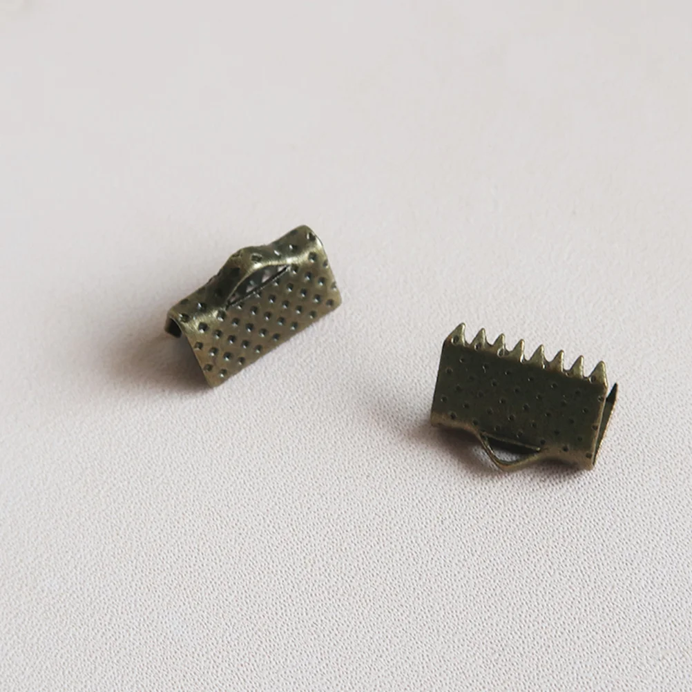 100 PCS Ribbon End Clasps Textured Crimp Clamps Fastener Zipper Clip Fold Over Cord