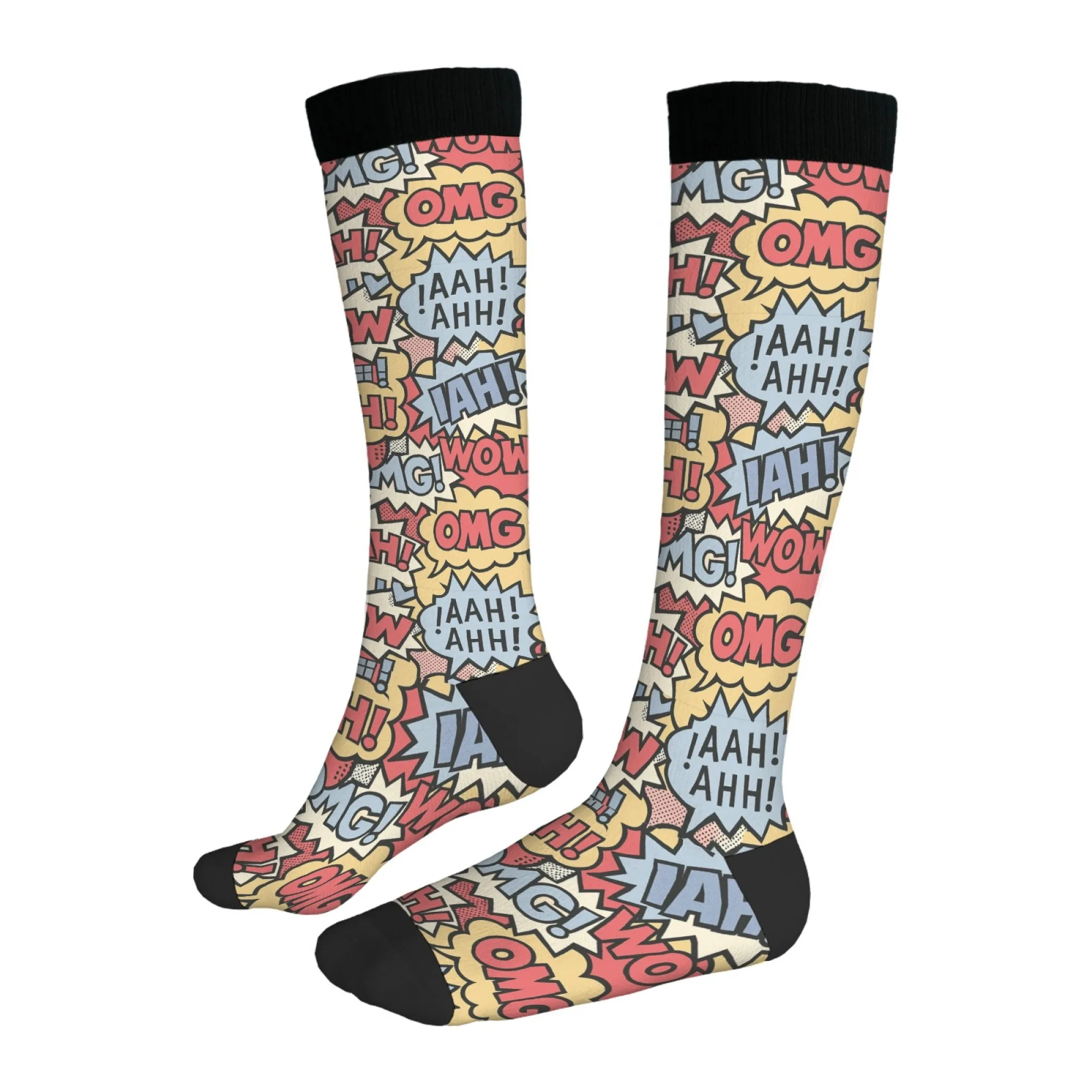 Модные звуковые носки до колена из мягкой ткани с современными поп-артными принтами «Хтреш» «Бич» фиолетово-оранжевого цвета гибкие для уличных прогулок