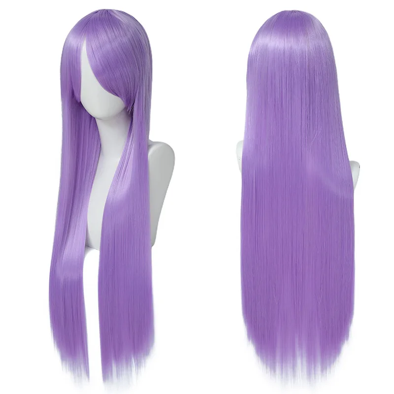 Colorful Long Straight Synthetic Hair White Purple Black Cosplay Wig 80cm For Men And Women Free Wig Cap view 6