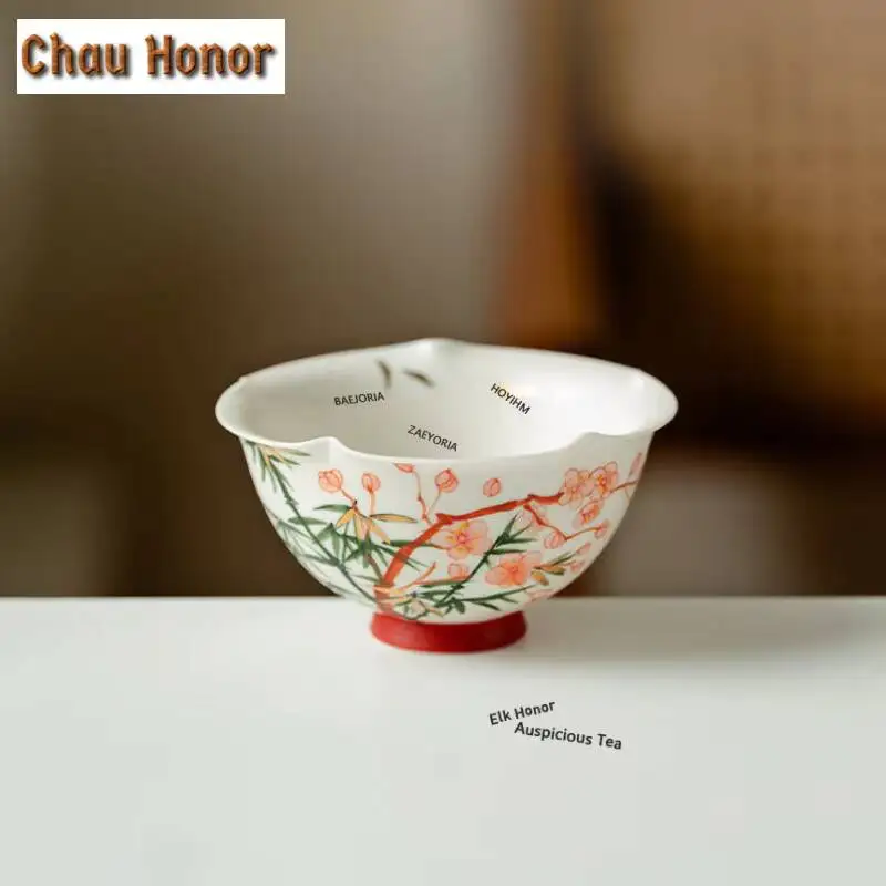 ZAEYORIA 90ml Pure Hand-painted Bamboo Plum Teacup Antique Tea Bowl Mug Tea-tasting Smelling Cup Chazhan Master Cups Tea Items