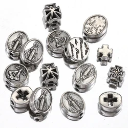 10pcs Retro Silver Color Virgin Mary Beads Charm Alloy Religious Cross Loose Beads Spacers for Jewelry Making DIY Accessories