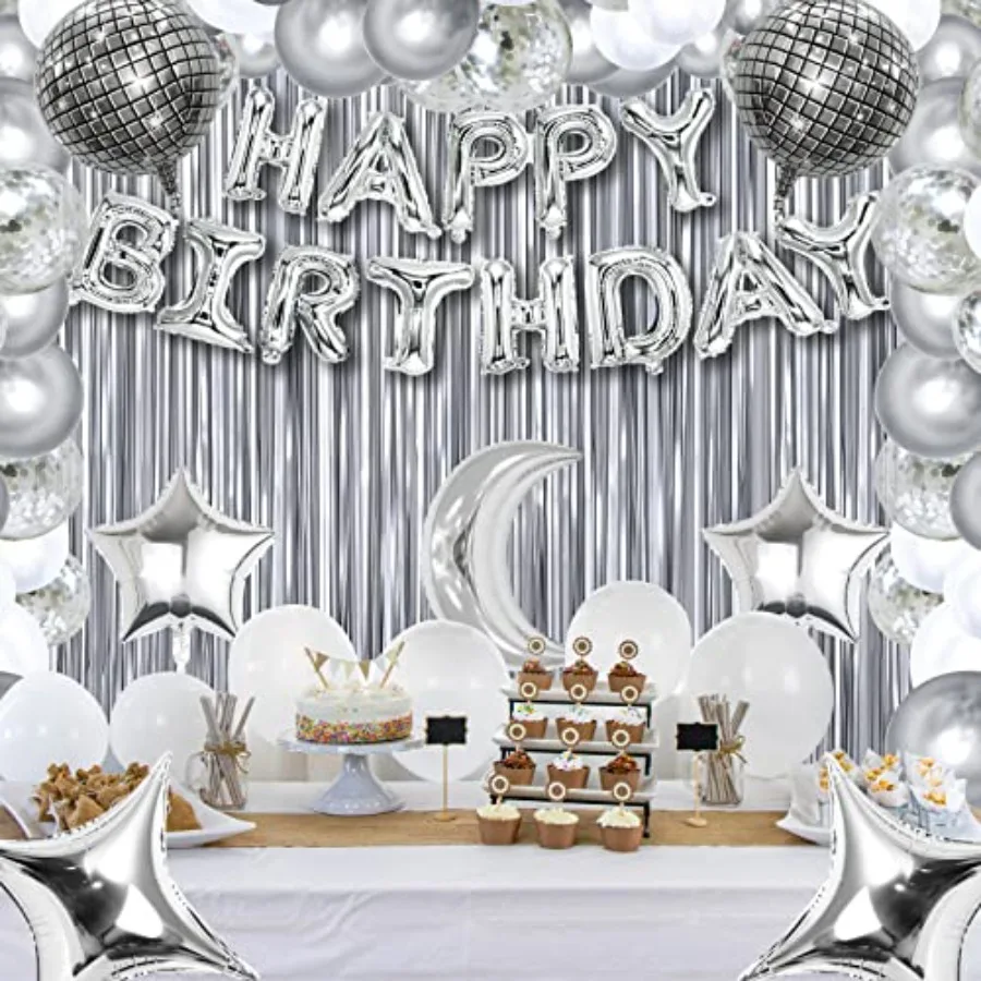 Disco Birthday Party Decorations 87pcs Disco Happy Birthday Party Decorations Silver Backdrop Disco Birthday Balloons Ball Deco
