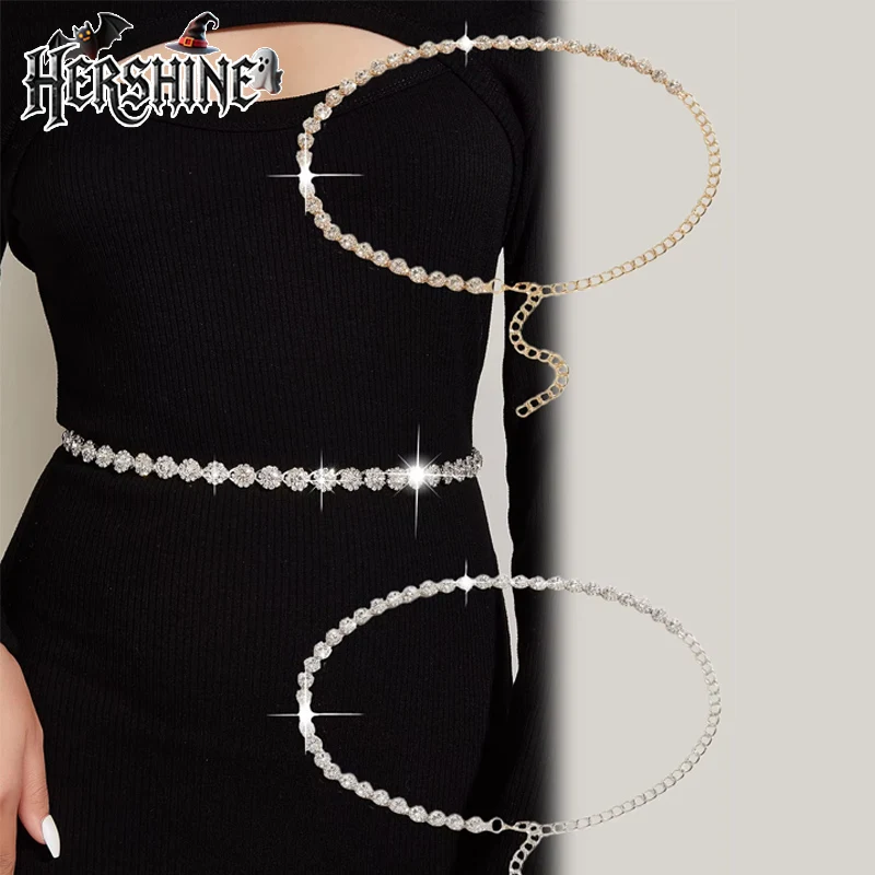 HERSHINE 1-piece women's fashionable rhinestone-decorated chain belt, elegant dress accessory, perfect as a gift，spring，summer