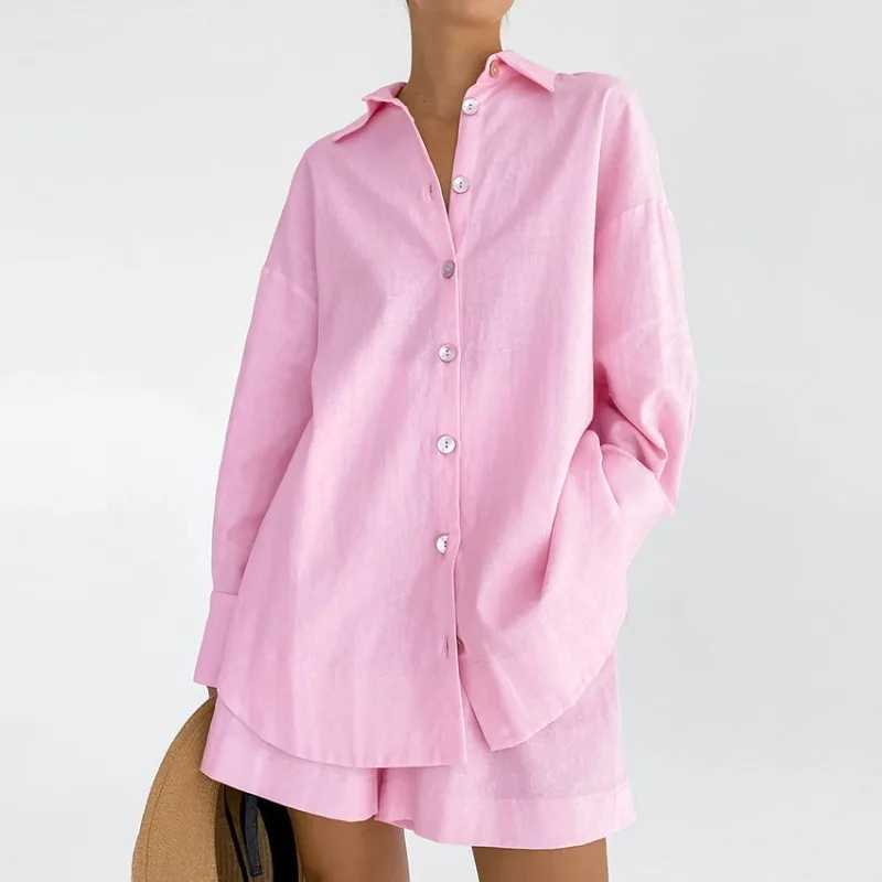

Commuter Casual Simple Pure Cotton Women's Spring and Summer New Style Shirt Set European American Cross-border Loose Women