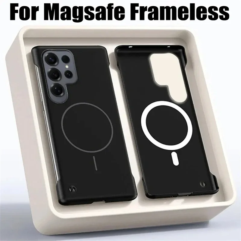 For Magsafe Slim Frameless Phone Case For Samsung S25 Edge S24 Ultra FE S23 S22 Plus Wireless Charging Matte PC Protective Cover