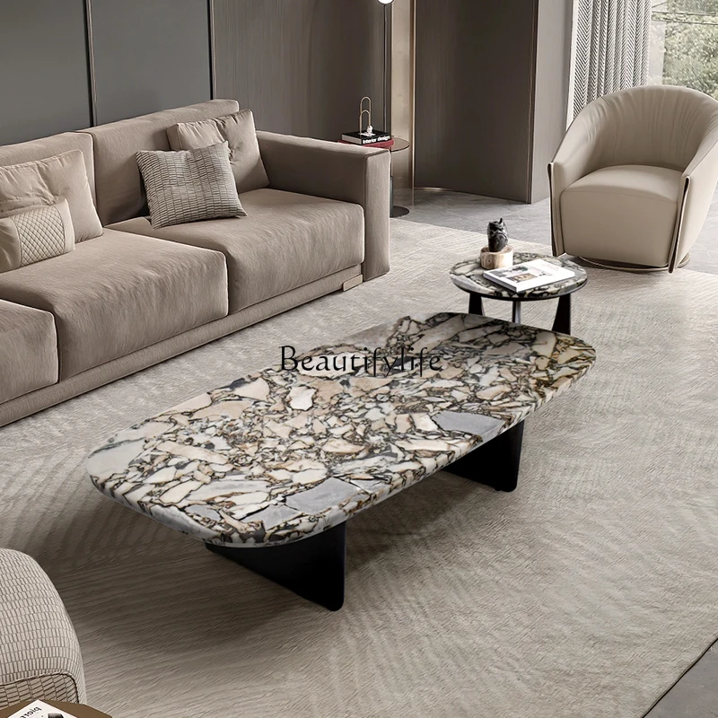 Light luxury simple natural marble oval coffee table living room coffee table