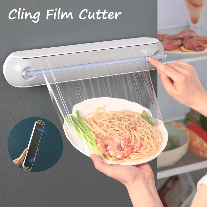 Foil Cutter Kitchen Plastic Wrap Dispenser Magnetic Food Storage Cutter Box Wall-mounted Cling Film Cutter Kitchen Accessories