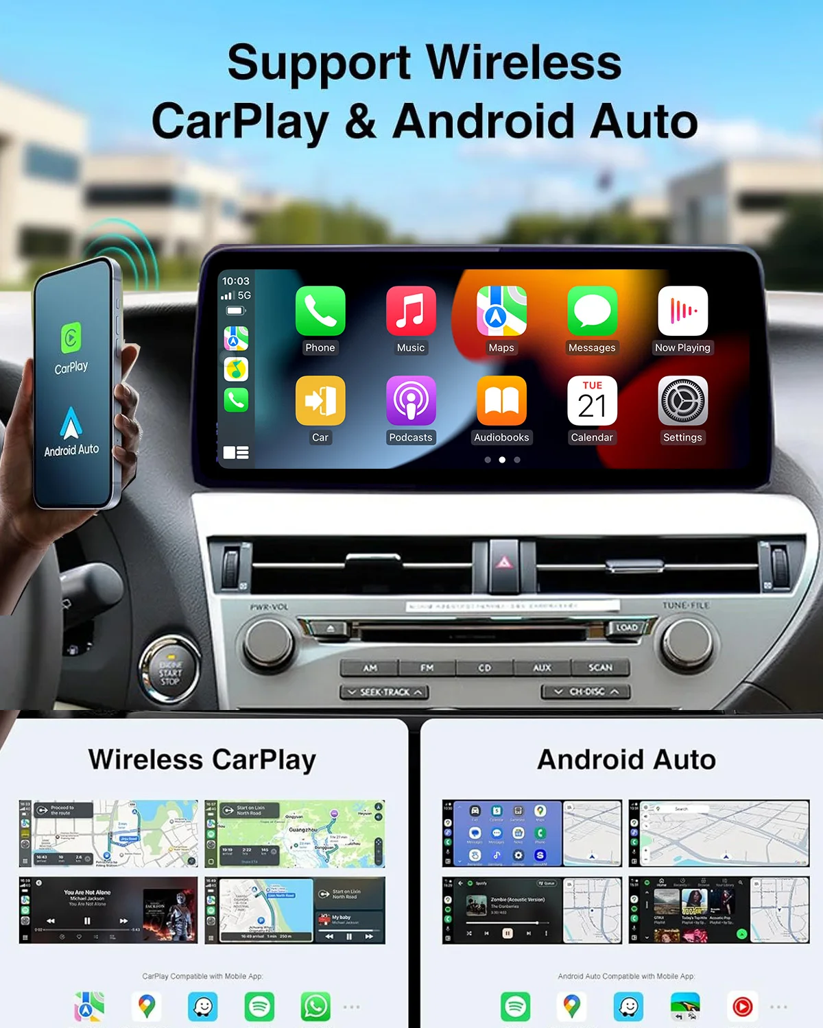 Android 14 Wireles CarPlay Car Radio For Lexus RX RX270 RX350 2010 2011 2012 2013 2014 2015 Qualcomm Multimedia Player Screen