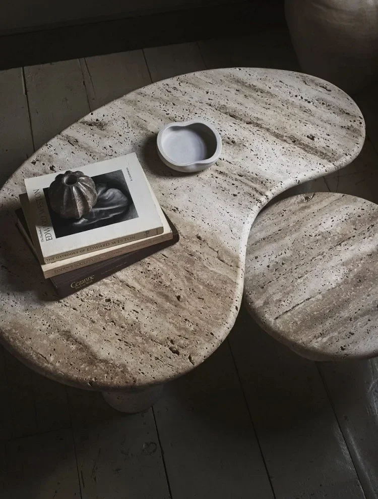 Coffee Table Living Room Sofa Yellow Cave Stone Round Model Room Home High-Grade Coffee Table Combination