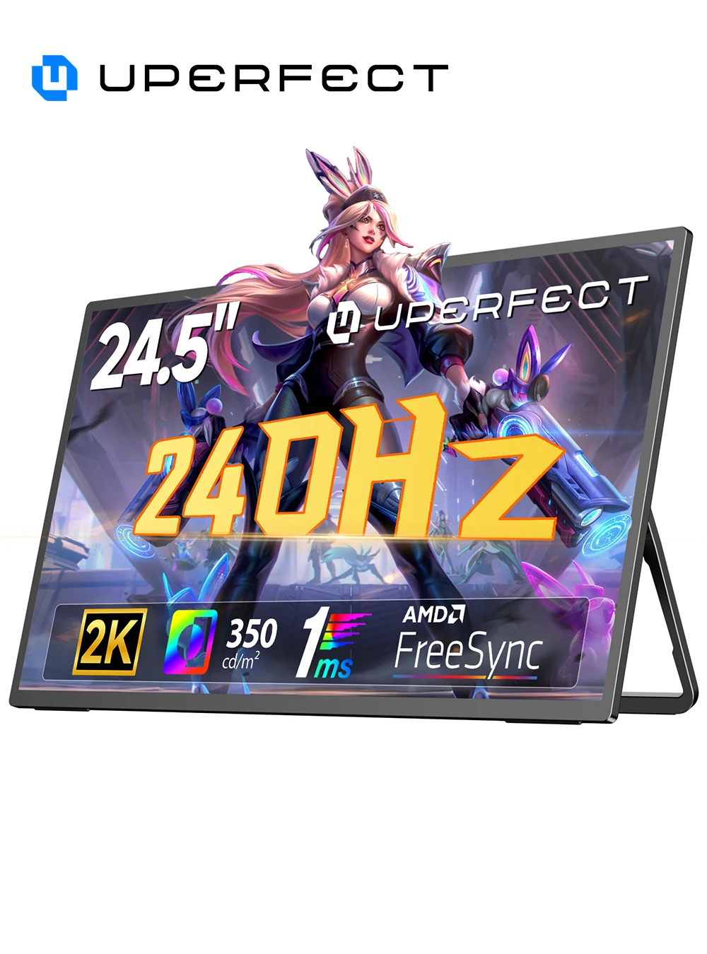 UPERFECT 2K 240Hz Portable Monitor 24.5 QHD 25601440 Gaming Display 1MS FreeSync HDR IPS Large Mobile Screen with Stand VESA