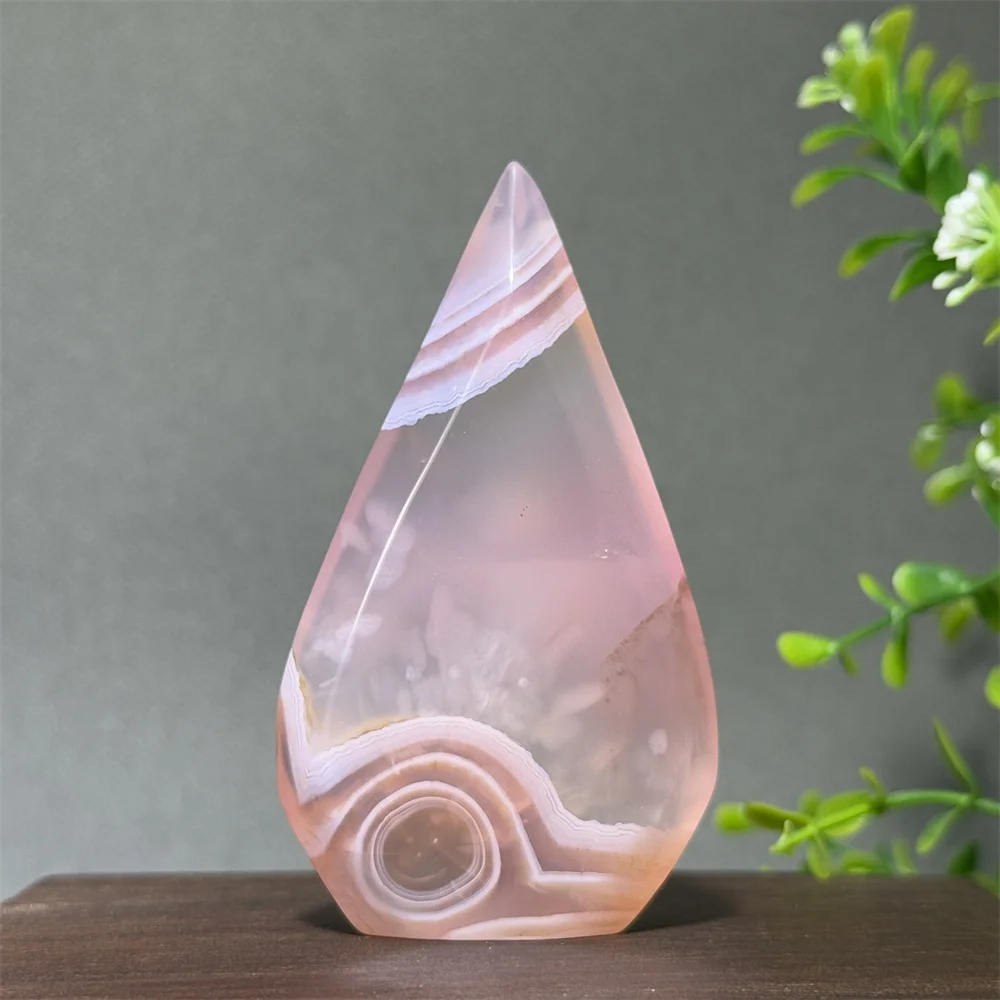 Natural Rare Pink  Agate Free Form Torch Beautiful Pattern Reiki Meditation Treatment Witchcraft Energy Massage Home Decoration