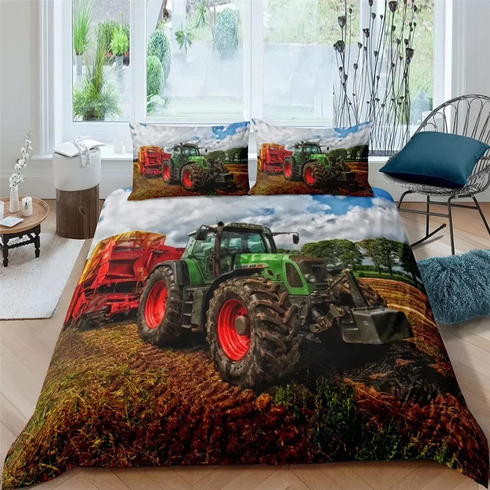 

Retro Tractor Car Engineering Vehicle Comfortable Duvet Cover Pillowcase Bedding Set Children Bedroom Decoration Home Textile