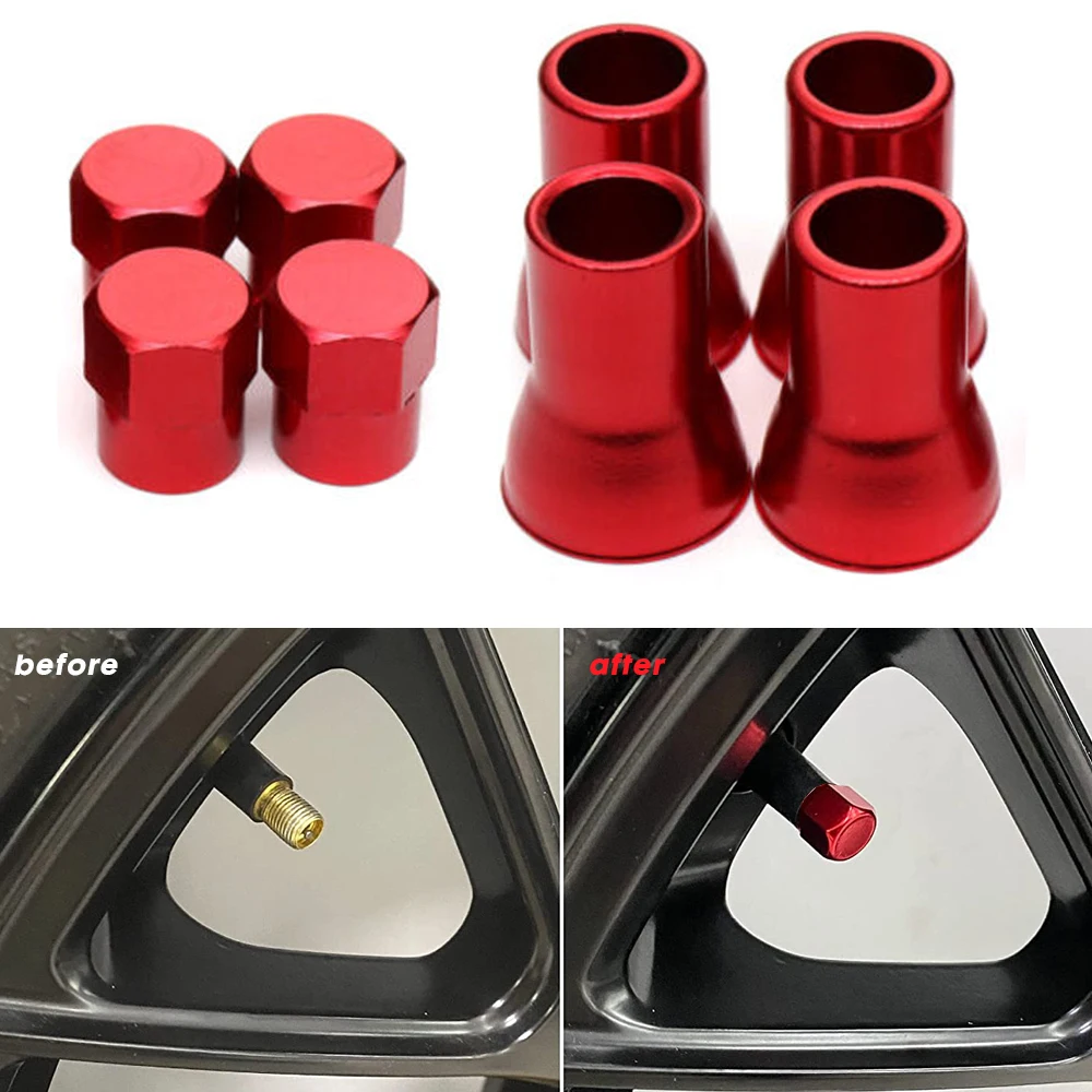 Red Aluminum Car Tire Wheel Stem Air Valve CAPS & Sleeve Cover Auto Accessories