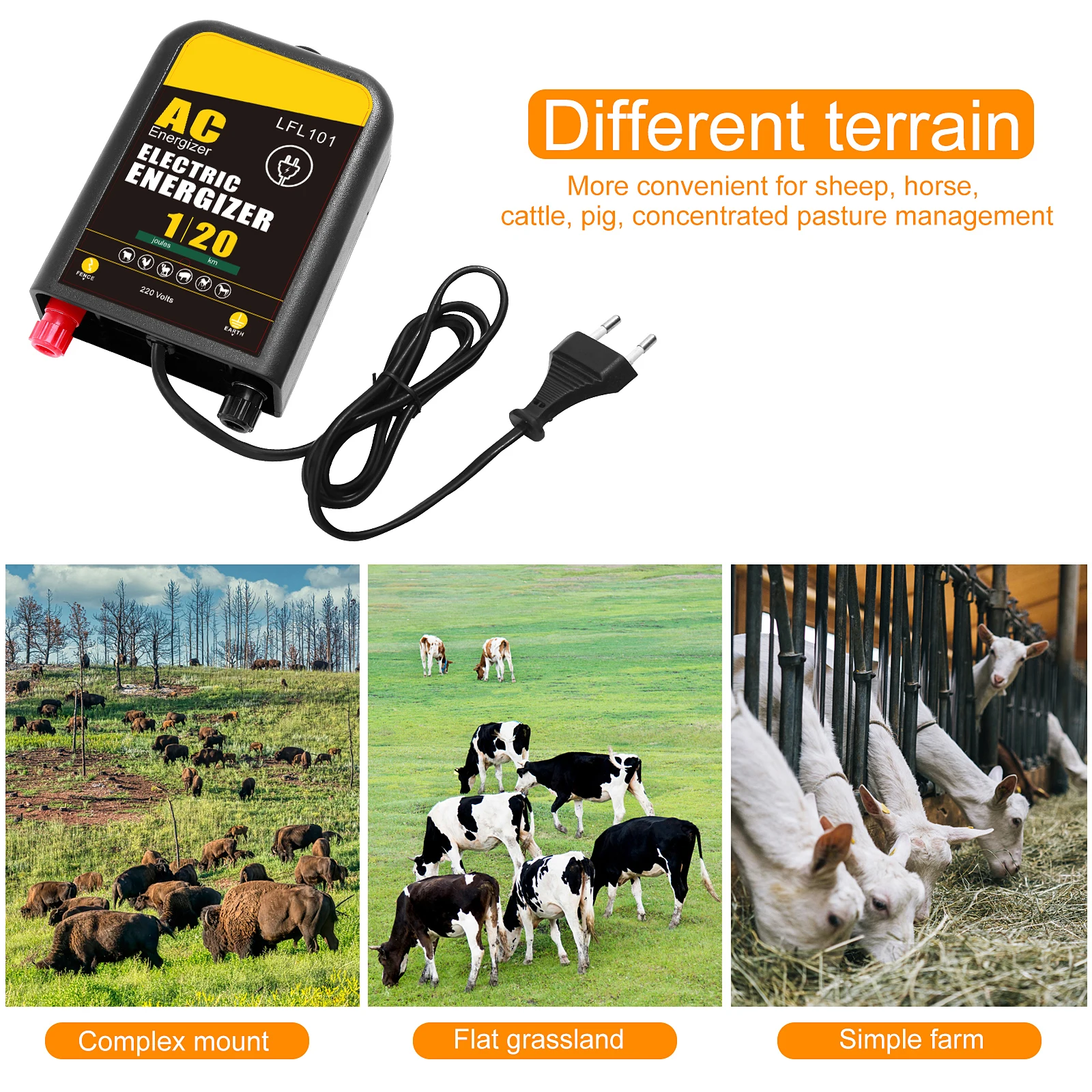 Imagem -03 - Electric Shepherd Fence Energizer ac Powered Pulse Voltage Outdoor Impermeável Apto para Gado Animais Cães Fazenda 220km