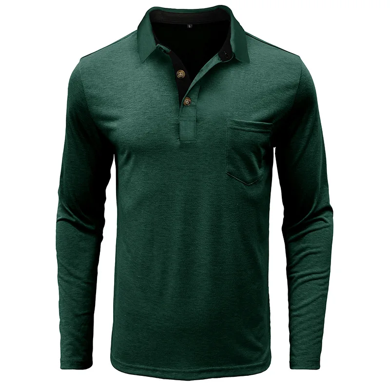 Frühling Trend männer Langarm Casual T-shirt Solide Revers Button Up Pullover Tops Herbst Drehen Unten Kragen Bodenbildung Polo-Shirt – Detail 29