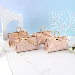 10/20Pcs Luxury Hand Gift Box DIY Sweet Wedding Favor Candy Gift Packaging Box With Wooden Ring Ribbon Engagement Party Supplies