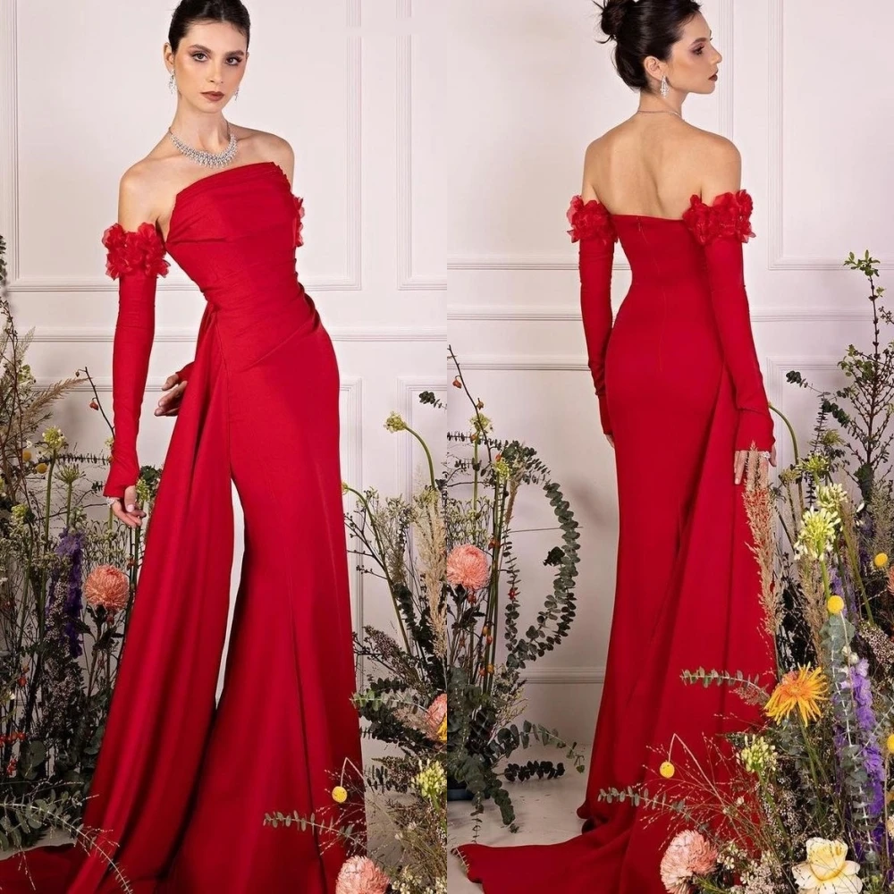 

Jiayigong Jersey Applique Celebrity Sheath Strapless Bespoke Occasion Gown Long es Saudi Arabia