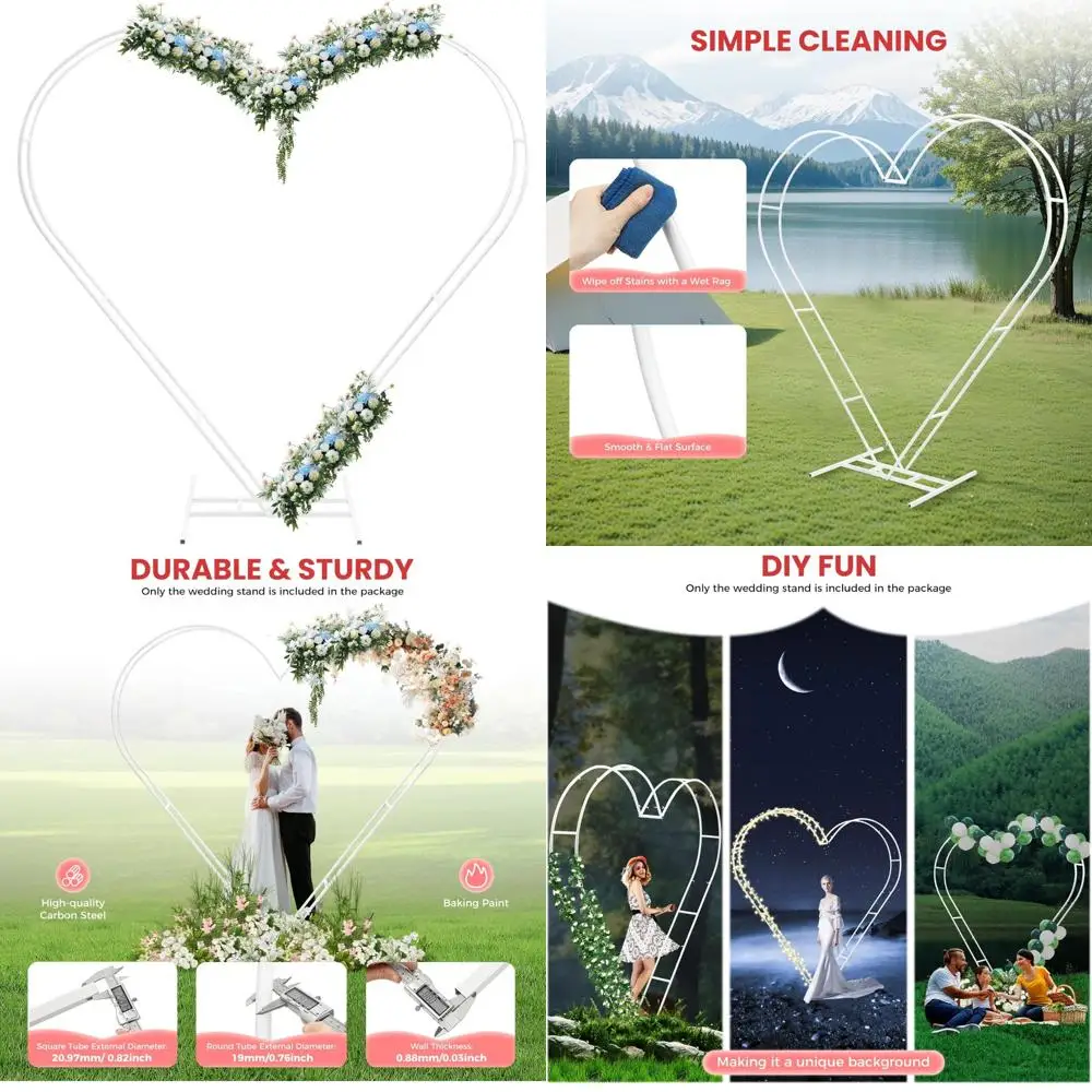 

White 6.7FT Heart Shaped Metal Wedding Arch with Floral and Balloon Decoration Props